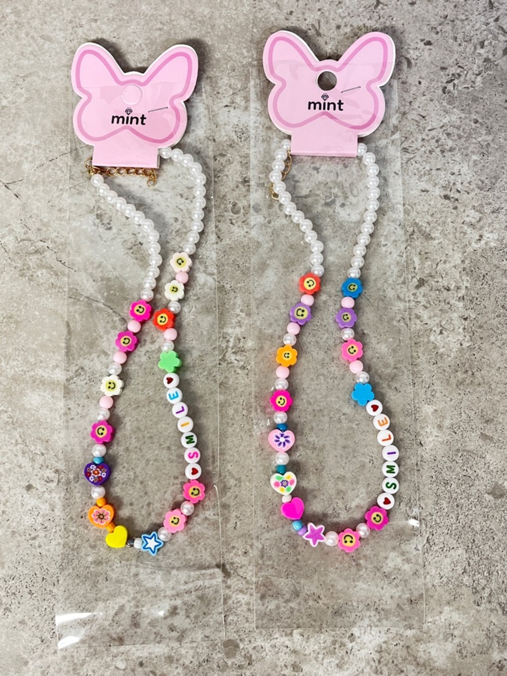 Multicolor Beaded Kids Necklace with Pink Accent NWT, 14” + 2”, Set of 2